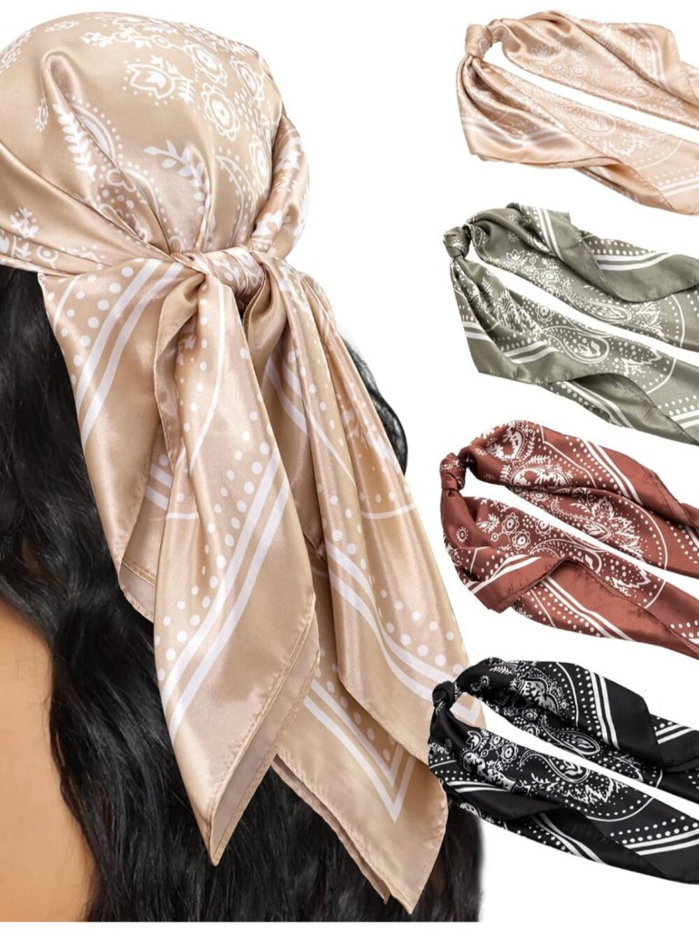 4PCS Head Scarf for Women 35” Silk Feel Hair Scarf